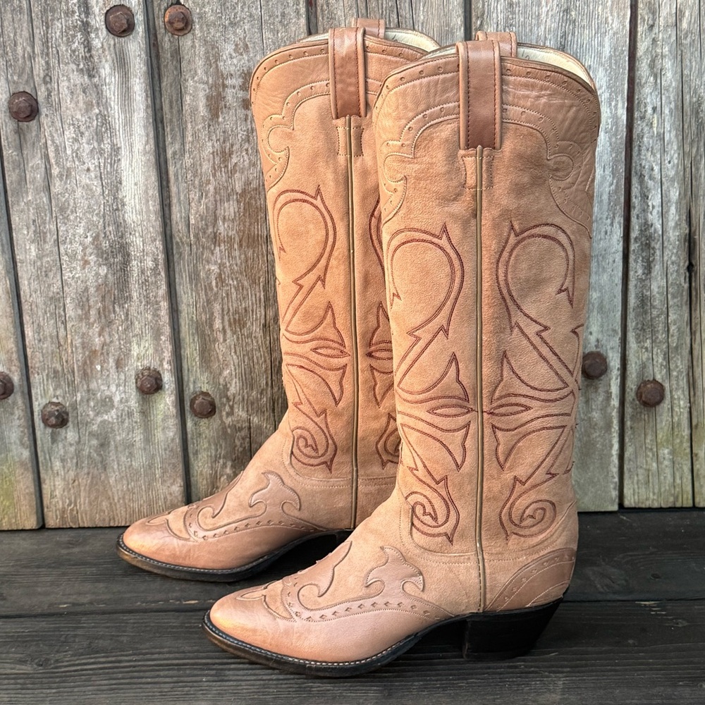 Vintage Tall Larry Mahan Suede with Wing Tip Leather Accents Women's Cowboy